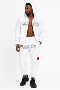 Zasberry Arctic Luxe Hooded Tracksuit – Premium White Designer Nylon Two-Piece Set