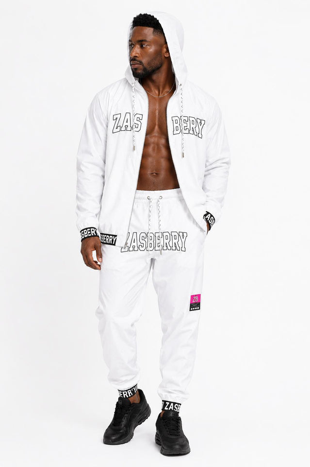 Zasberry Arctic Luxe Hooded Tracksuit – Premium White Designer Nylon Two-Piece Set