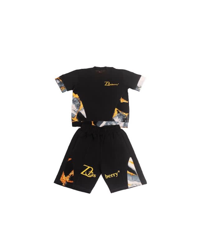 Men’s Zasberry Black Marble Print T-Shirt &amp; Shorts Set – Premium Streetwear Outfit